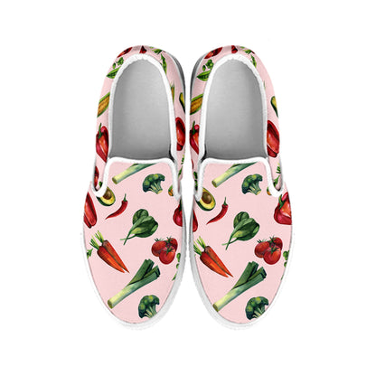 Watercolor Vegan Pattern Print White Slip On Shoes