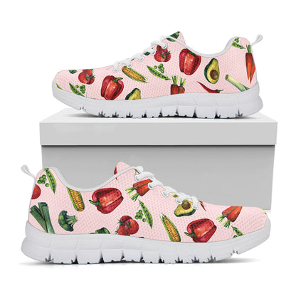 Watercolor Vegan Pattern Print White Sneakers