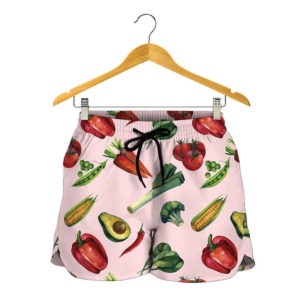 Watercolor Vegan Pattern Print Women's Shorts