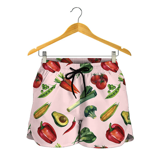 Watercolor Vegan Pattern Print Women's Shorts