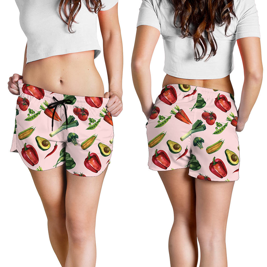 Watercolor Vegan Pattern Print Women's Shorts