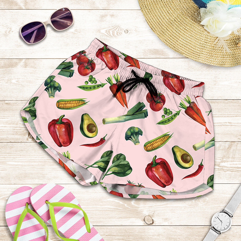 Watercolor Vegan Pattern Print Women's Shorts