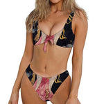 Watercolor Virgo Zodiac Sign Print Front Bow Tie Bikini