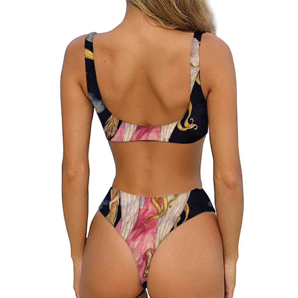 Watercolor Virgo Zodiac Sign Print Front Bow Tie Bikini