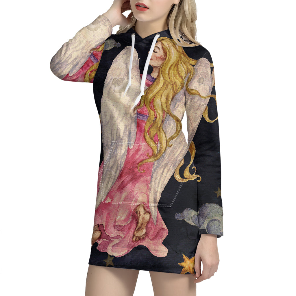 Watercolor Virgo Zodiac Sign Print Pullover Hoodie Dress