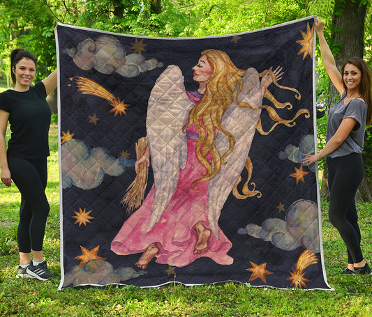 Watercolor Virgo Zodiac Sign Print Quilt