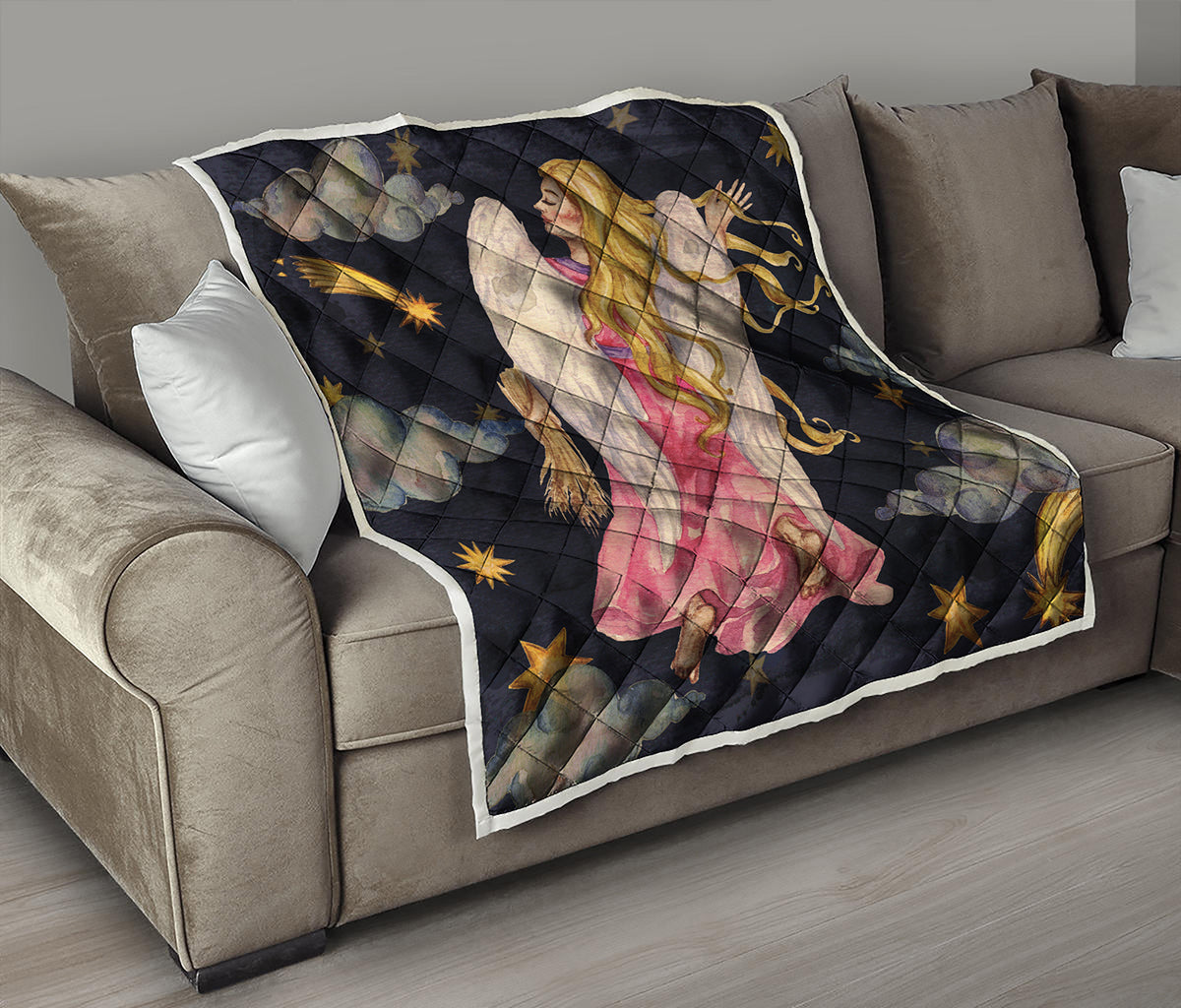 Watercolor Virgo Zodiac Sign Print Quilt