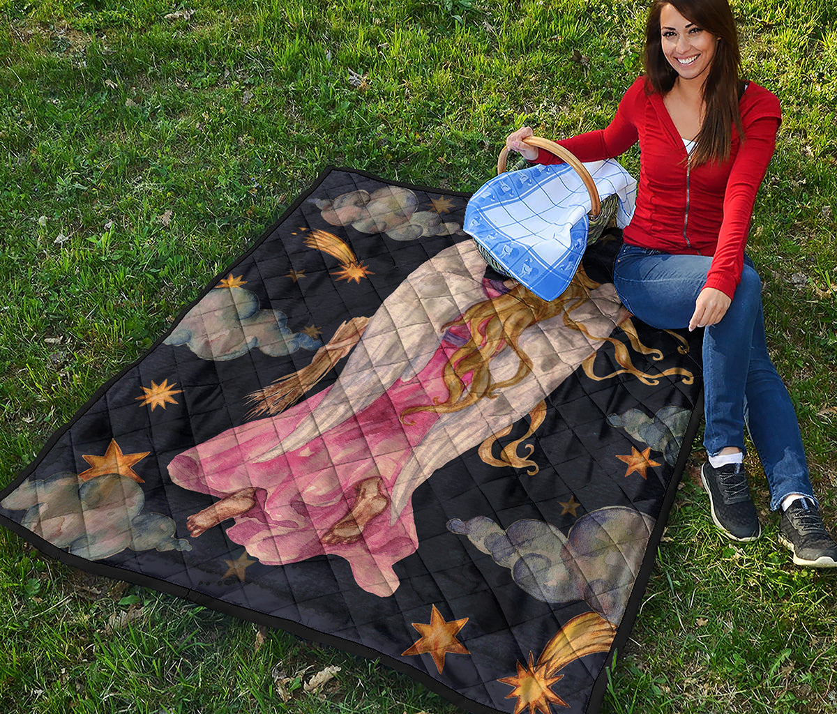 Watercolor Virgo Zodiac Sign Print Quilt