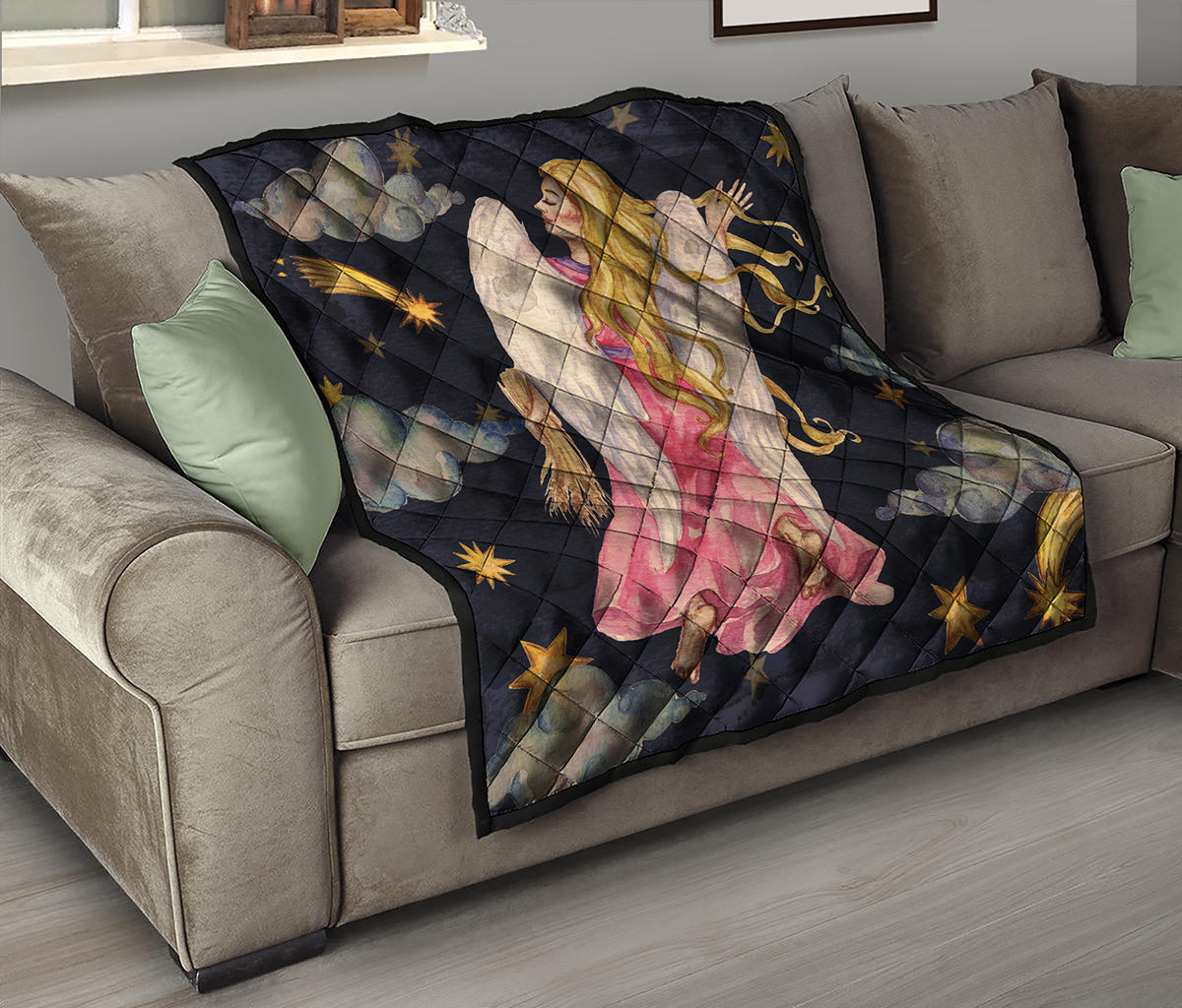 Watercolor Virgo Zodiac Sign Print Quilt