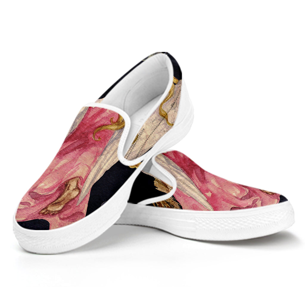 Watercolor Virgo Zodiac Sign Print White Slip On Shoes