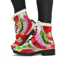 Watercolor Watermelon Pattern Print Faux Fur Leather Boots