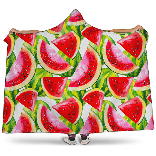 Watercolor Watermelon Pattern Print Hooded Blanket