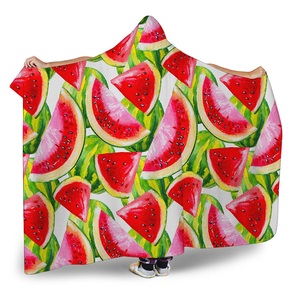 Watercolor Watermelon Pattern Print Hooded Blanket