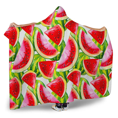 Watercolor Watermelon Pattern Print Hooded Blanket