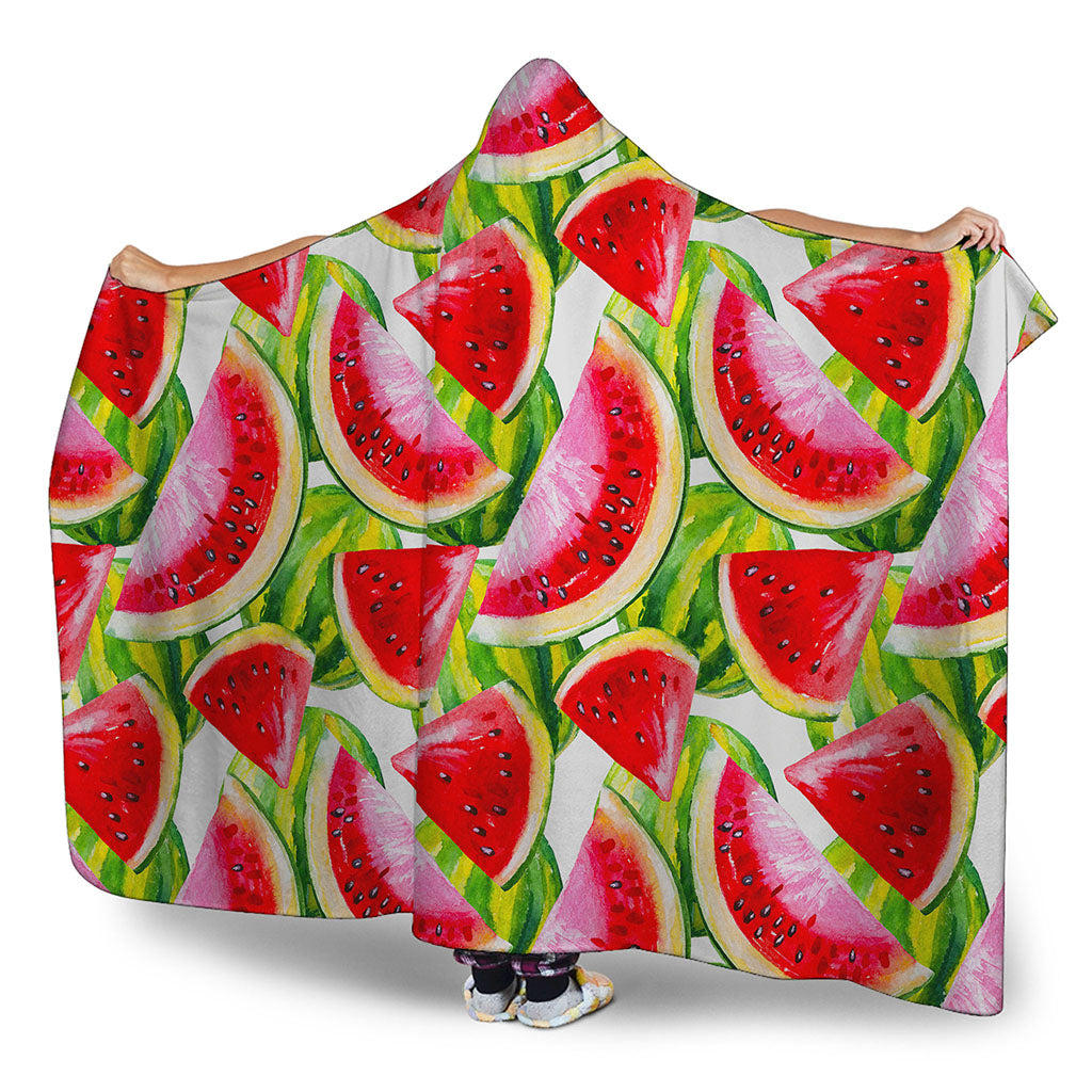 Watercolor Watermelon Pattern Print Hooded Blanket