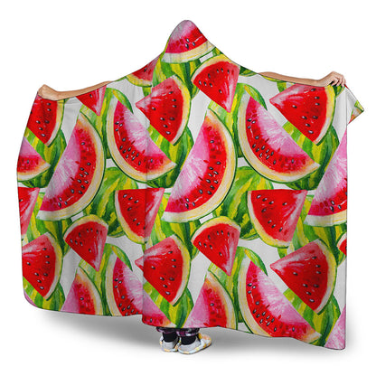 Watercolor Watermelon Pattern Print Hooded Blanket