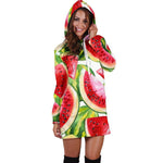 Watercolor Watermelon Pattern Print Hoodie Dress GearFrost