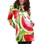 Watercolor Watermelon Pattern Print Hoodie Dress GearFrost