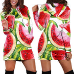 Watercolor Watermelon Pattern Print Hoodie Dress GearFrost