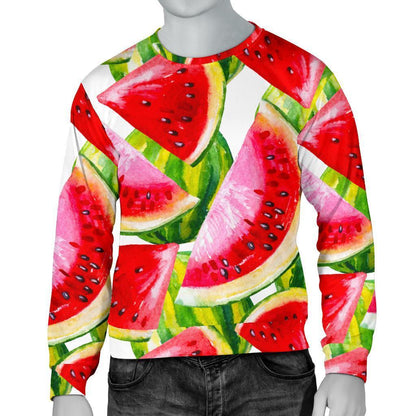 Watercolor Watermelon Pattern Print Men's Crewneck Sweatshirt GearFrost