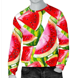Watercolor Watermelon Pattern Print Men's Crewneck Sweatshirt GearFrost