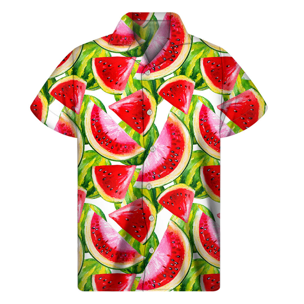 Watercolor Watermelon Pattern Print Men's Short Sleeve Shirt