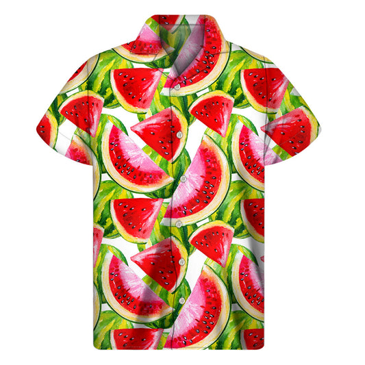 Watercolor Watermelon Pattern Print Men's Short Sleeve Shirt