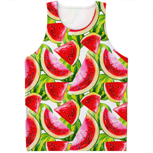 Watercolor Watermelon Pattern Print Men's Tank Top