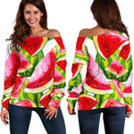 Watercolor Watermelon Pattern Print Off Shoulder Sweatshirt GearFrost
