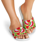 Watercolor Watermelon Pattern Print White Slide Sandals