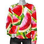 Watercolor Watermelon Pattern Print Women's Crewneck Sweatshirt GearFrost