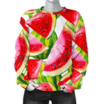 Watercolor Watermelon Pattern Print Women's Crewneck Sweatshirt GearFrost