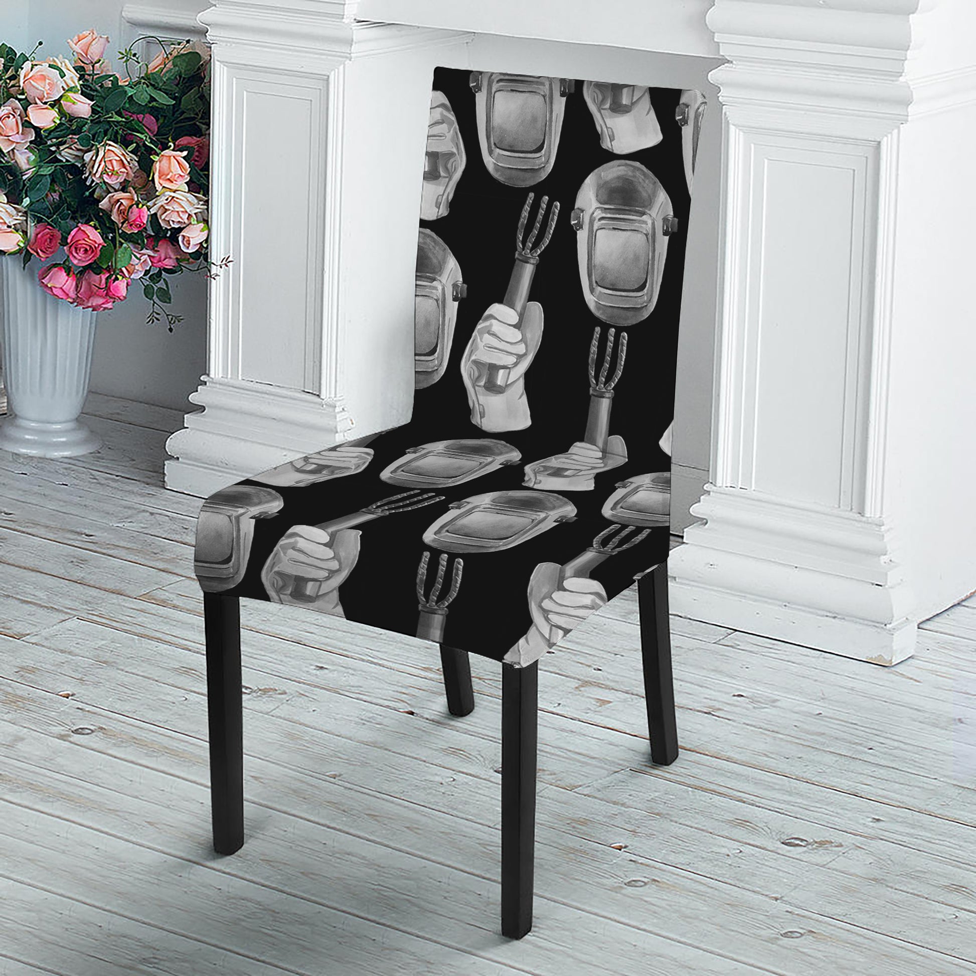 Watercolor Welder Pattern Print Dining Chair Slipcover