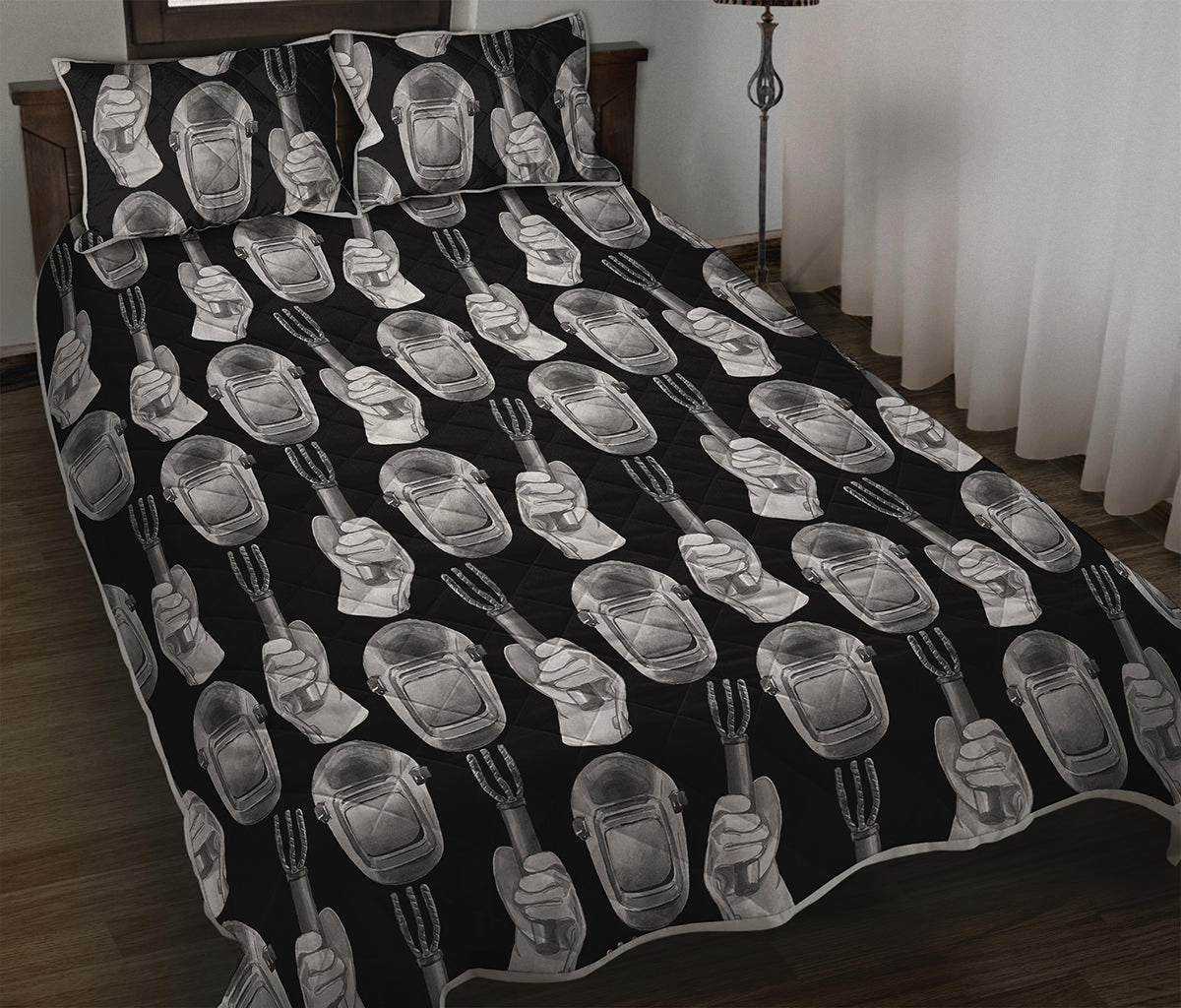 Watercolor Welder Pattern Print Quilt Bed Set