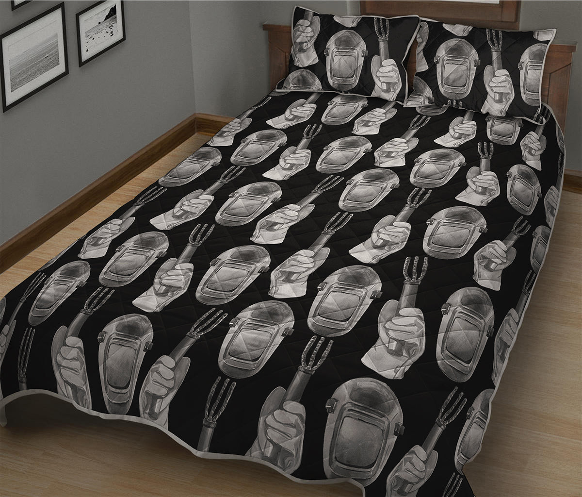 Watercolor Welder Pattern Print Quilt Bed Set