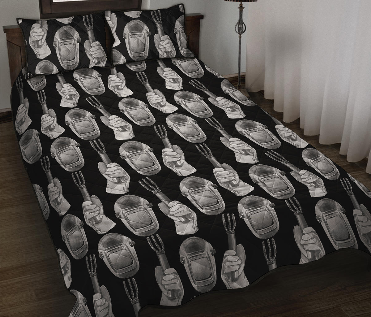 Watercolor Welder Pattern Print Quilt Bed Set