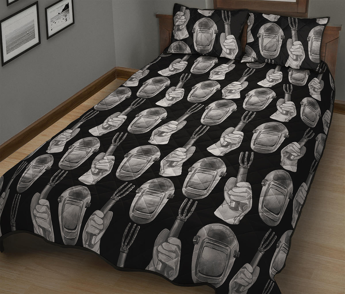 Watercolor Welder Pattern Print Quilt Bed Set