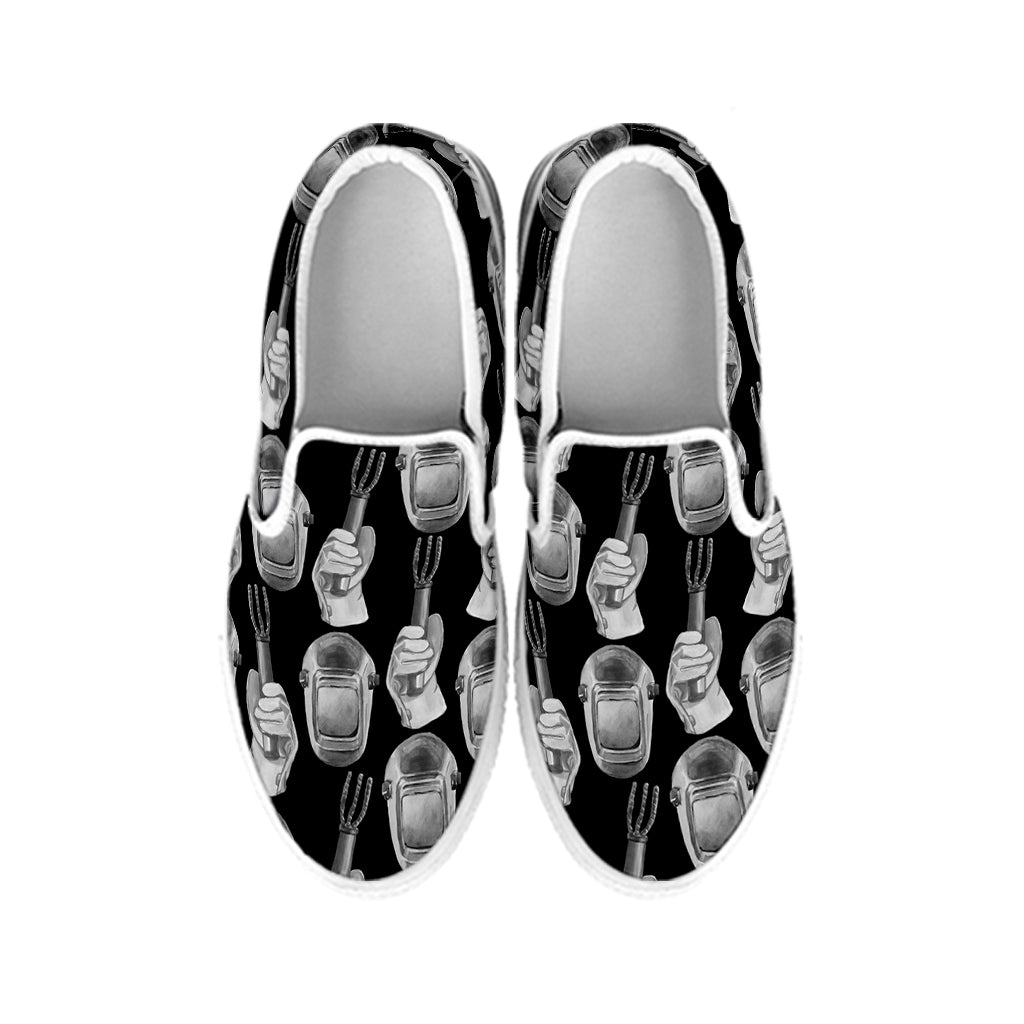 Watercolor Welder Pattern Print White Slip On Shoes