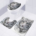 Watercolor White Bengal Tiger Print 3 Piece Bath Mat Set