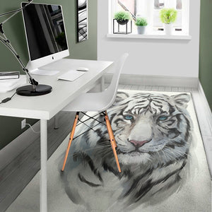 Watercolor White Bengal Tiger Print Area Rug