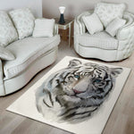 Watercolor White Bengal Tiger Print Area Rug