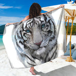 Watercolor White Bengal Tiger Print Beach Sarong Wrap