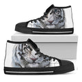 Watercolor White Bengal Tiger Print Black High Top Sneakers