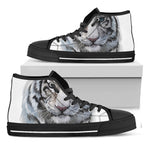 Watercolor White Bengal Tiger Print Black High Top Shoes