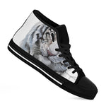 Watercolor White Bengal Tiger Print Black High Top Shoes