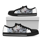 Watercolor White Bengal Tiger Print Black Low Top Shoes 