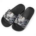 Watercolor White Bengal Tiger Print Black Slide Sandals