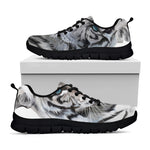 Watercolor White Bengal Tiger Print Black Sneakers