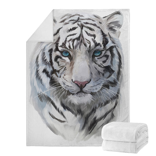 Watercolor White Bengal Tiger Print Blanket
