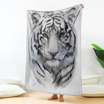 Watercolor White Bengal Tiger Print Blanket